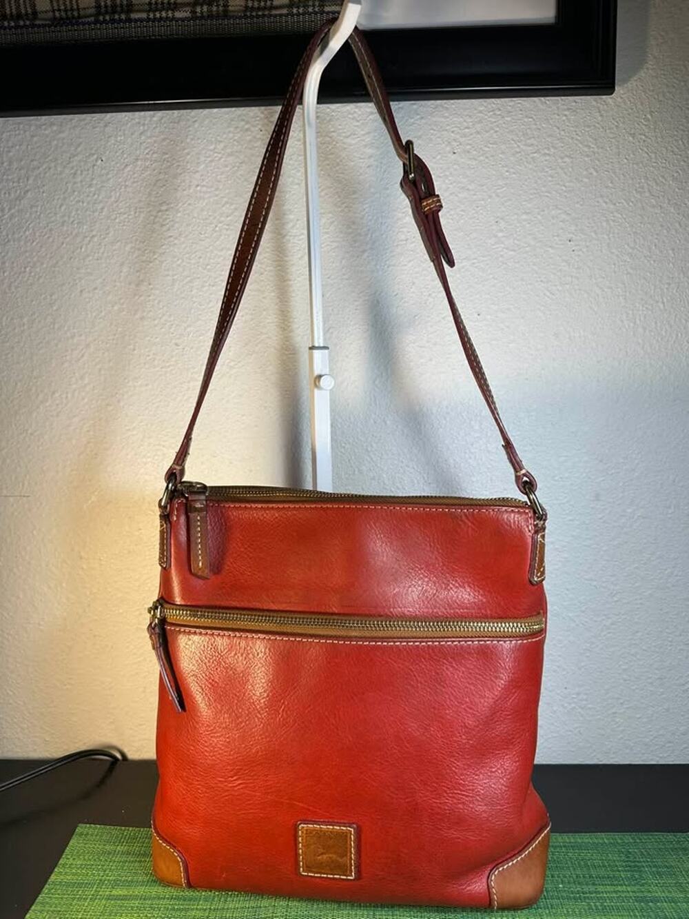 Dooney & Bourke Florentine Pocket Crossbody Red Vachetta - Rare Blue Lining